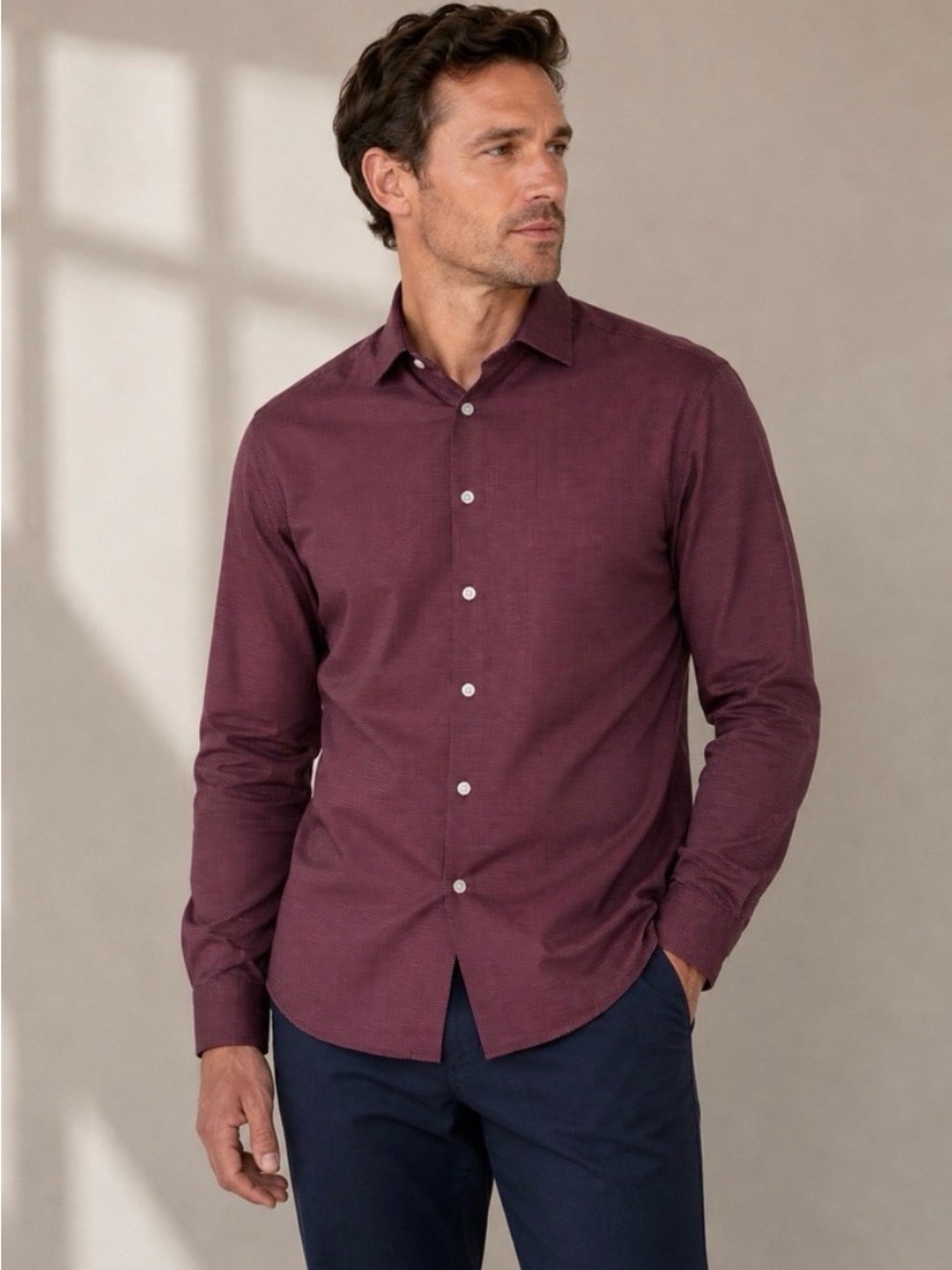 Ted Baker Men's Slim Burgundy Dress Shirt